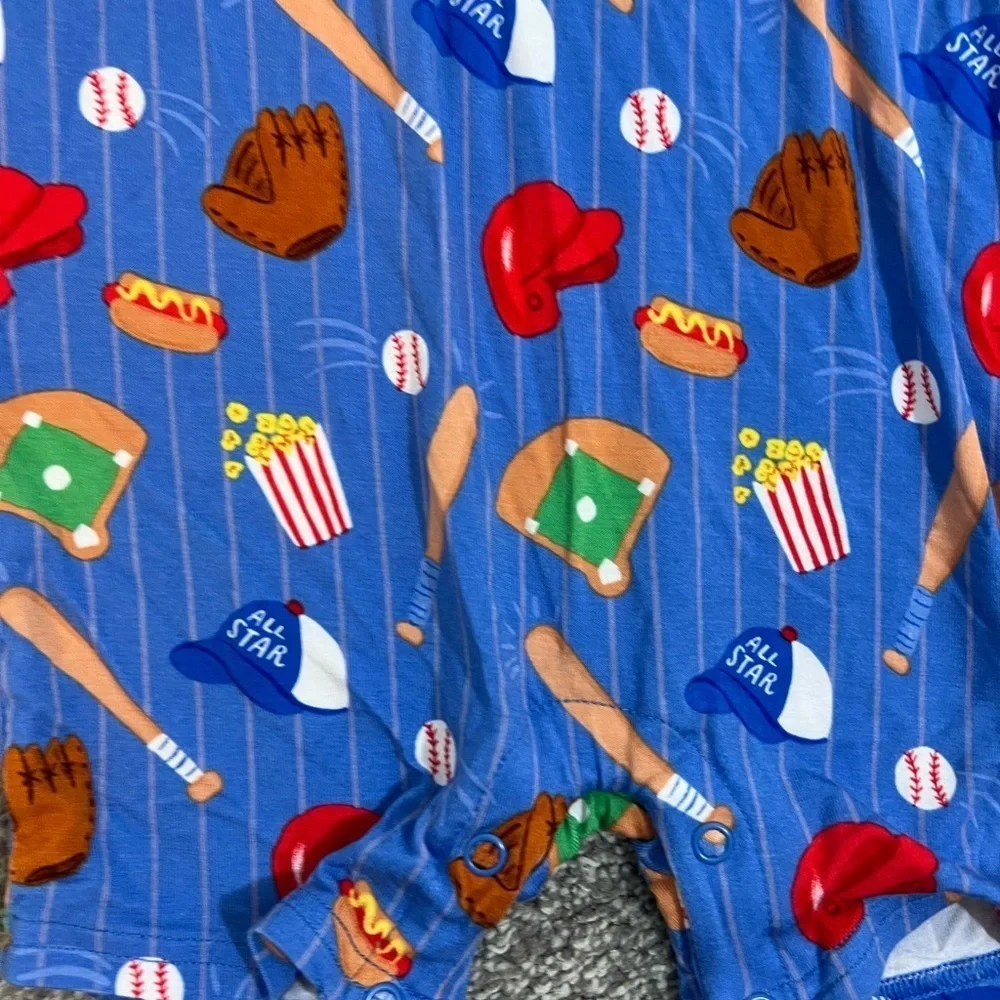 Little sleepies Blue Baseball Print Baby Romper 3T